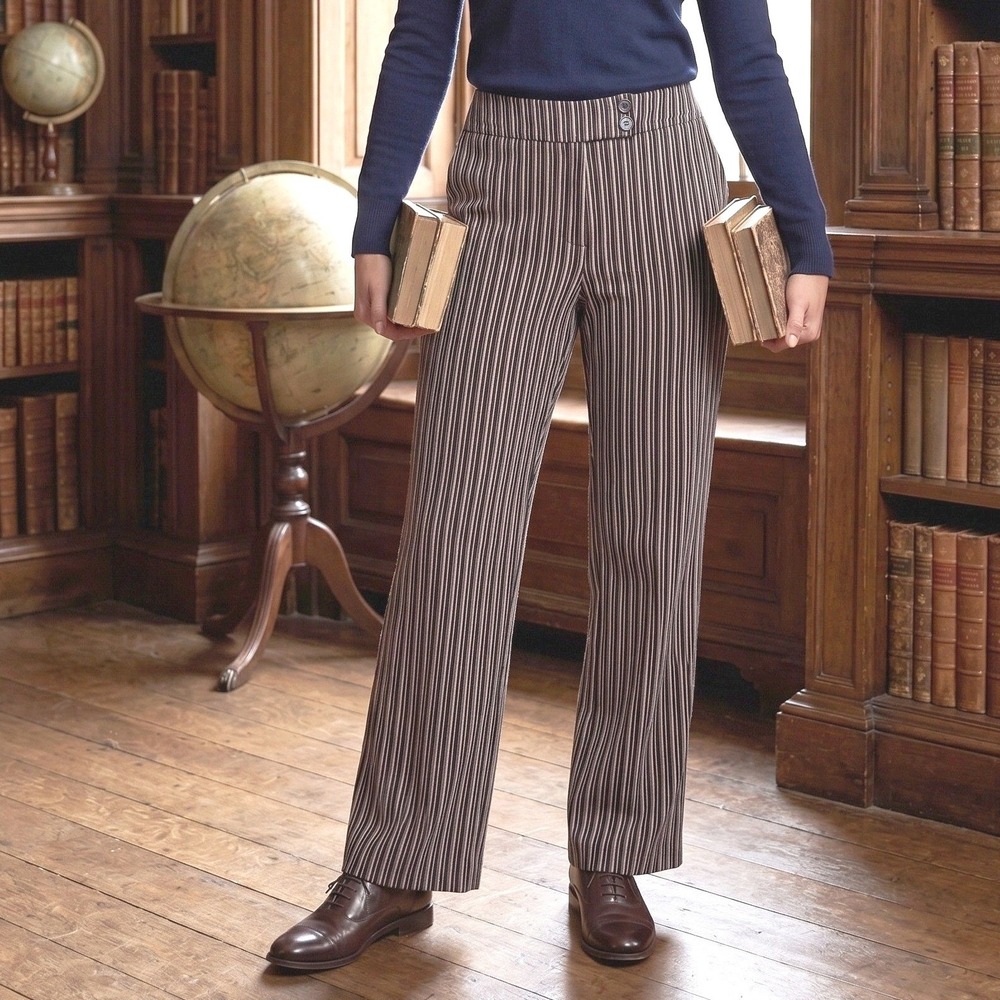 New York & Company Striped Dress Pants Black Pink Women 10L Stretch Preppy